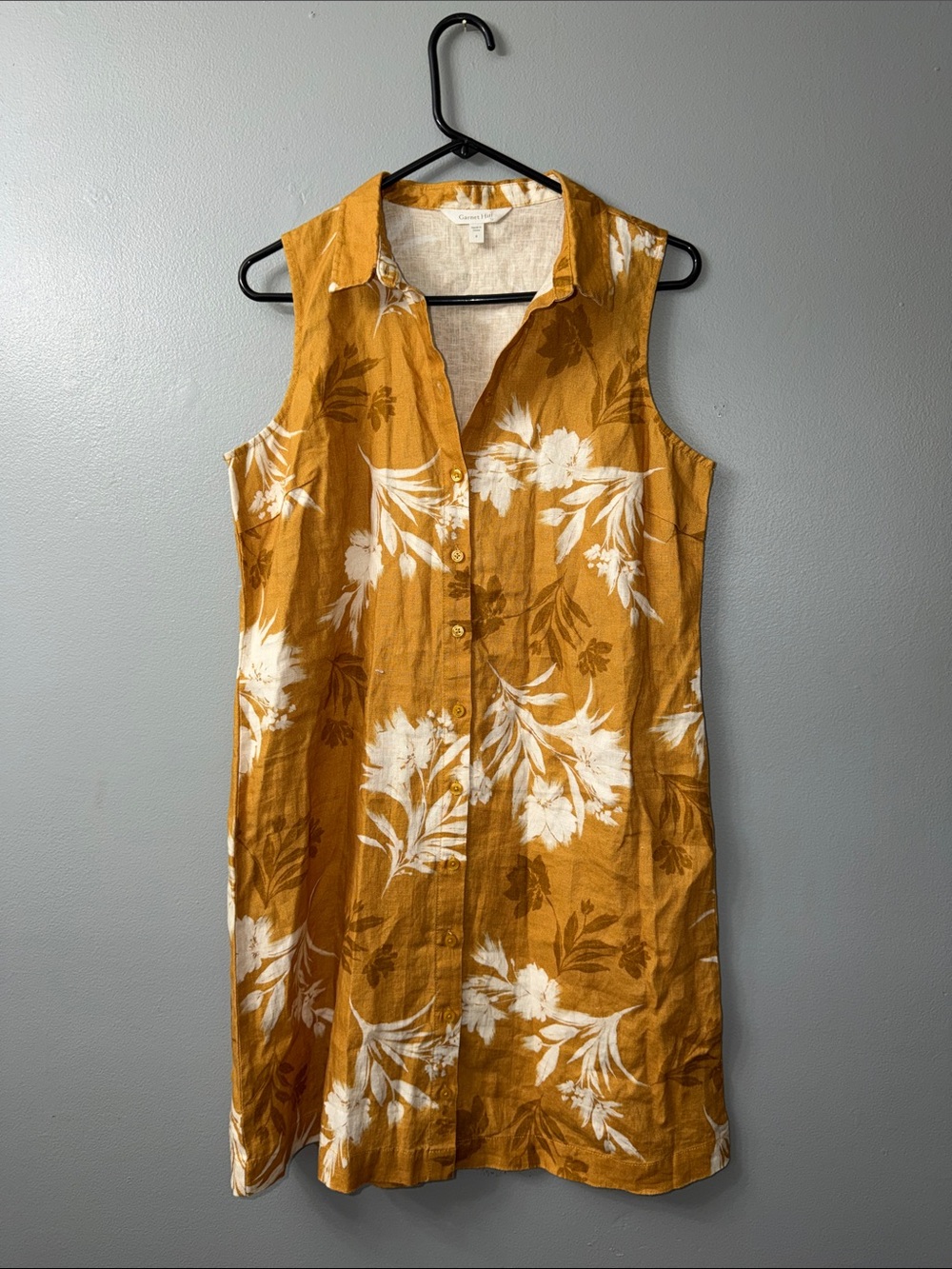 Garnet Hill Linen dress in Mustard and Cream Abstract 8